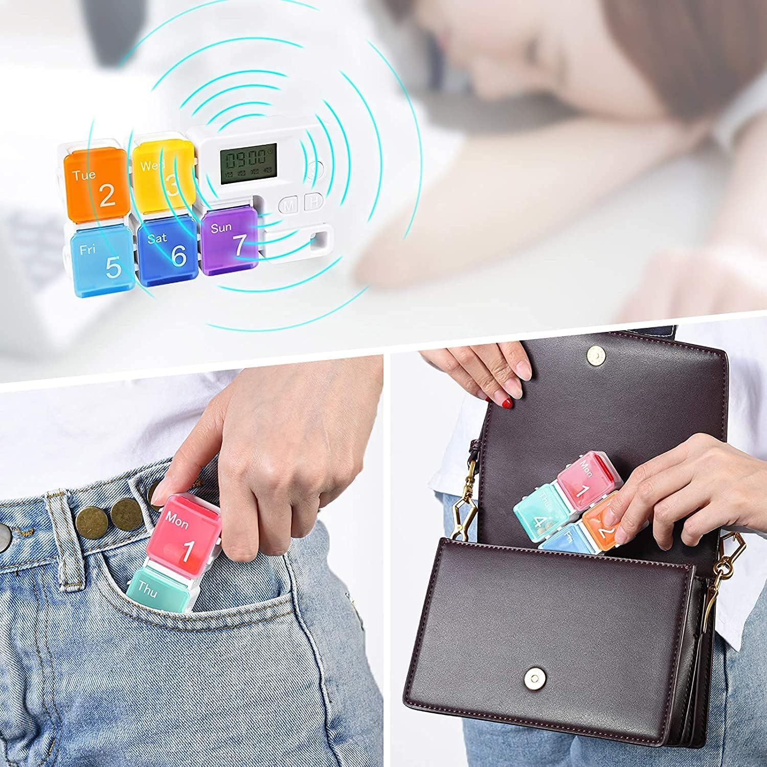 Automatic Pill Dispenser Weekly Pill Box Organiser, 7 Day Portable Pill Box with Smart Reminder Alarm