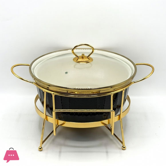 Round Ceramic Dishes Buffet Dish Premium Gold-Plated Stainless Steel Frame 10 Inch