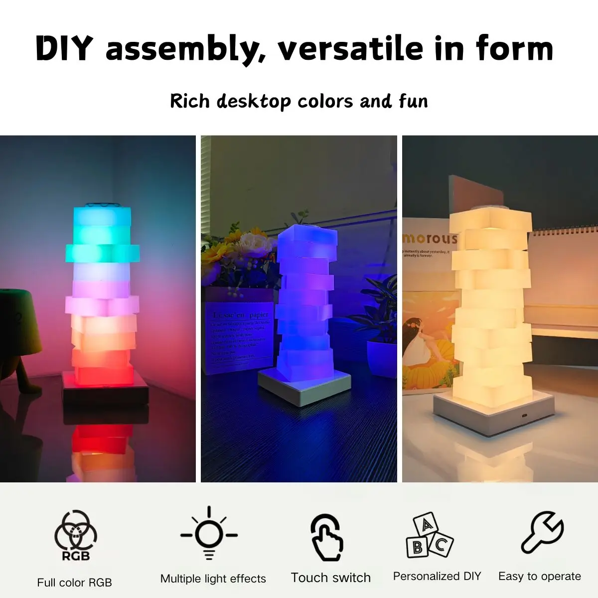 Triangle Cube Atmosphere Multi-Colour Lighting Rechargeable Lamp