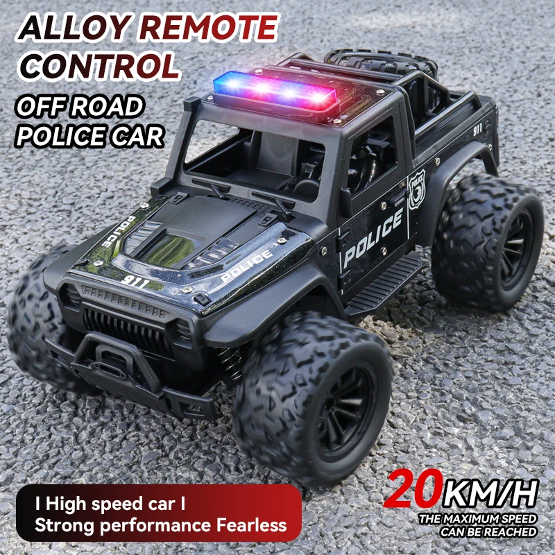 1:16 Alloy High Speed Off-Road Police Truck RC Car with Music Sound and LED Lights Outdoor Toy 2.4G Remote Control Cars