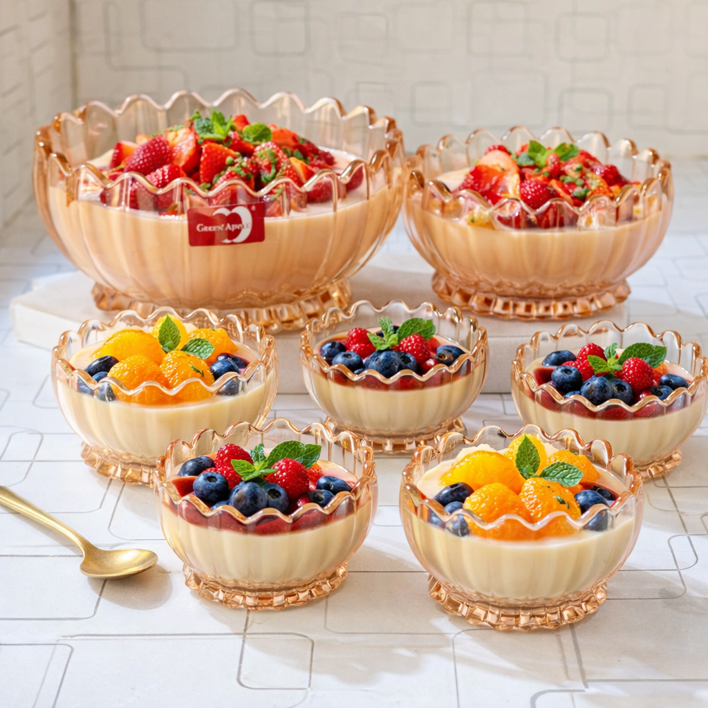 7 Pcs Premium Crystal Glass Bowl Set – Elegant Iridescent Design | Decorative Serving Bowls for Desserts, Fruits & Snacks Best Quality at Best Price