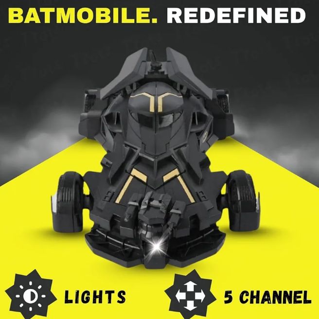 Batman RC Car with Bat Man Toy High Speed Remote Control Black Batmobile Car Spray Smoke with Lights Realistic Sound