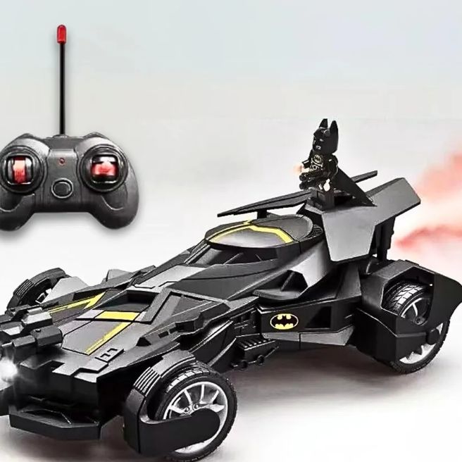 Batman RC Car with Bat Man Toy High Speed Remote Control Black Batmobile Car Spray Smoke with Lights Realistic Sound
