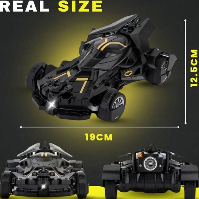 Batman RC Car with Bat Man Toy High Speed Remote Control Black Batmobile Car Spray Smoke with Lights Realistic Sound