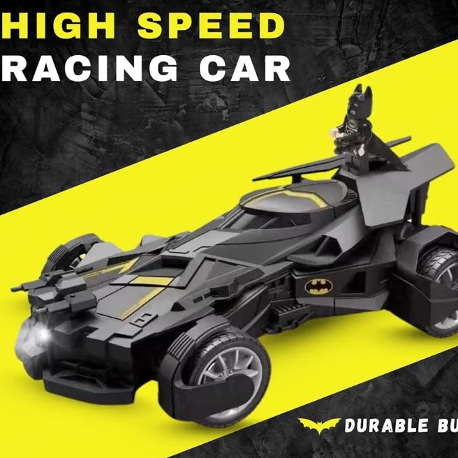 Batman RC Car with Bat Man Toy High Speed Remote Control Black Batmobile Car Spray Smoke with Lights Realistic Sound