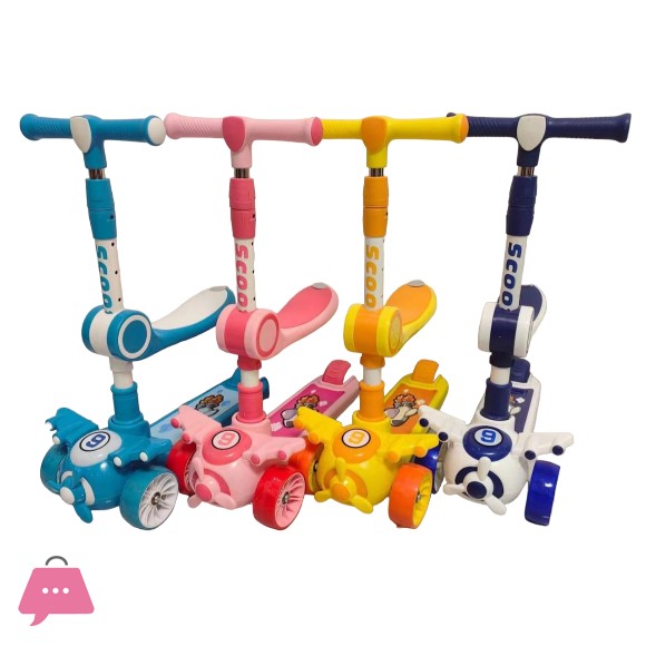 Airplane Style Multi-function 2 In 1 3 Wheel Kids Folding Scooter With Light And Music - SC-6161