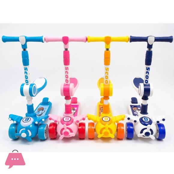 Airplane Style Multi-function 2 In 1 3 Wheel Kids Folding Scooter With Light And Music - SC-6161