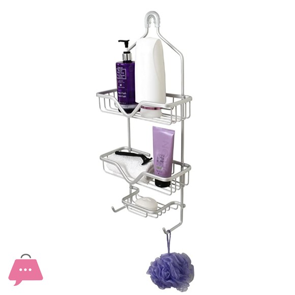 Aluminum Shower Caddy Bathroom Hanging Head Two Basket Organizers Plus Dish Storage Shelves Shampoo, Conditioner Soap