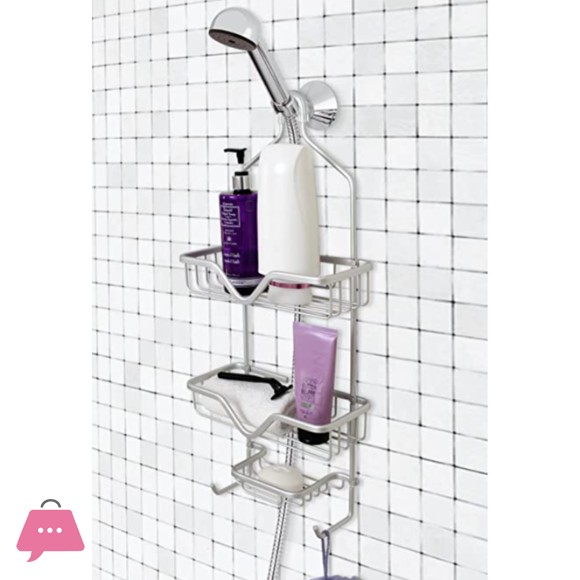 Aluminum Shower Caddy Bathroom Hanging Head Two Basket Organizers Plus Dish Storage Shelves Shampoo, Conditioner Soap