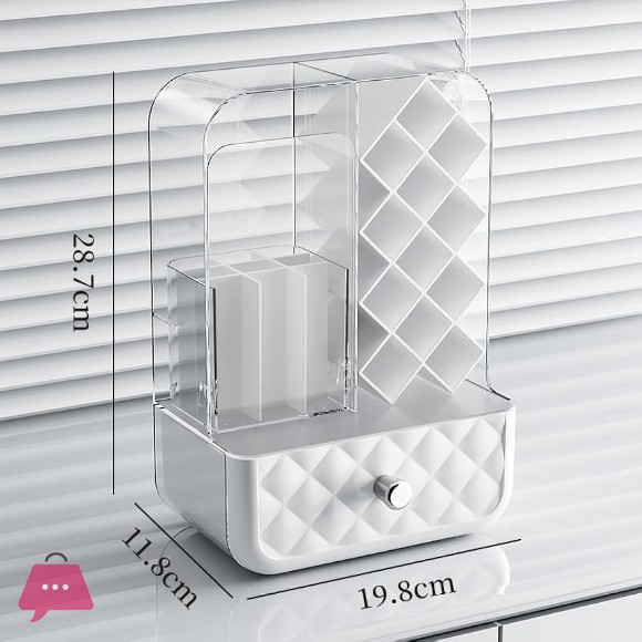 Bathroom Cosmetic Organizer with Dust Cover | Acrylic Makeup Storage Box with Lipstick Holder & Brush Compartments | Vanity Countertop Organizer, Black
