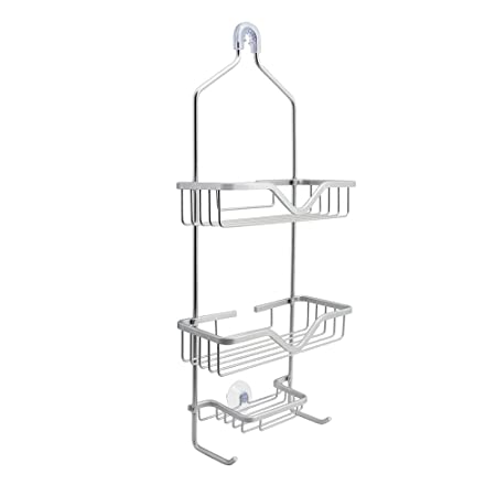 Aluminum Shower Caddy Bathroom Hanging Head Two Basket Organizers Plus Dish Storage Shelves Shampoo, Conditioner Soap
