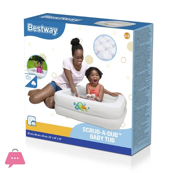 Bestway Baby Bath Tub Square with Inflatable Bottom White 34 x 34 x 10 Inch - 51116