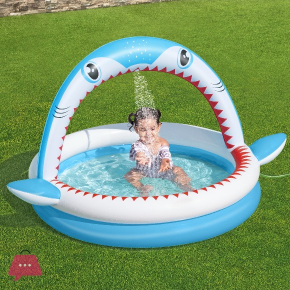 Bestway Childrens Inflatable Pool Shark with Sprinkler - 163x127x92cm - 53157