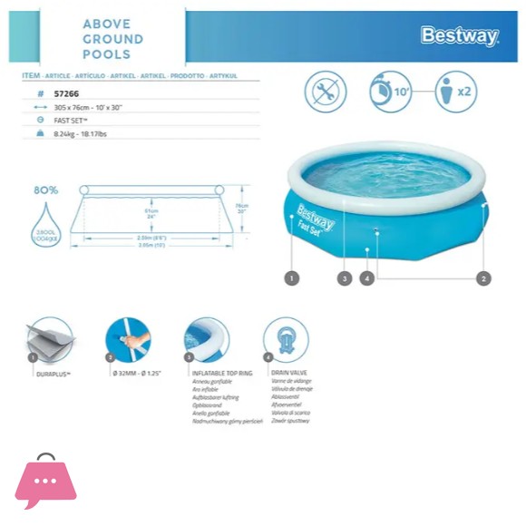 Bestway Fast Set Family Inflatable Swimming Pool - 57266 - 10 Feet x 30 Inch