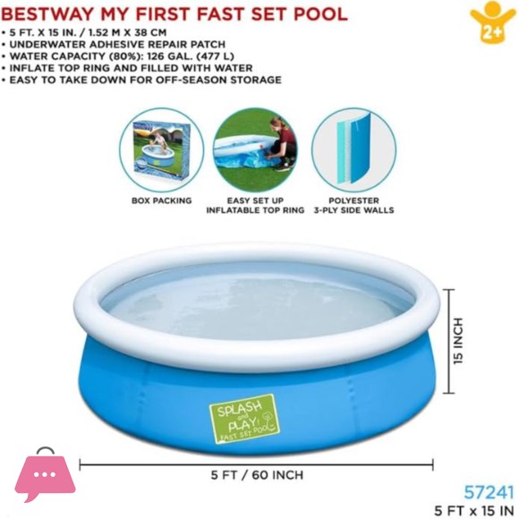 Bestway Fast Set Inflatable Ground Pool - 5 x 1.2 Feet - Age 3+ - 57241