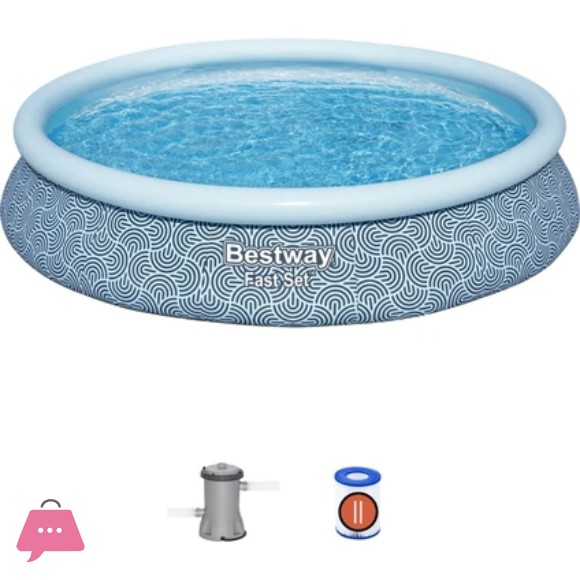 Bestway Fast Set Inflatable Pool Set Round Ring Above Ground Swimming Pool 15 Feet x 33 Inch - 57313