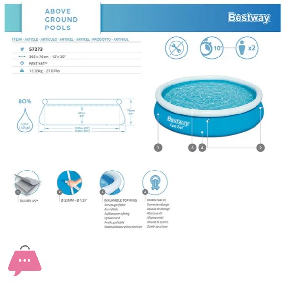 Bestway Fast Set Pool 12 Feet x 30 Inch - 57273