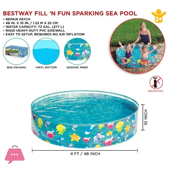 Bestway Fill N Fun Fix Basin Ocean Life Vinyl kids Play without Air Pool 4 Feet x 10 Inch - 55028