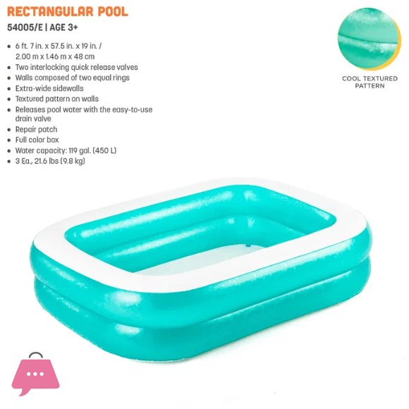 Bestway Inflatable Rectangular Hogo Pool 6.5 Feet - 54005