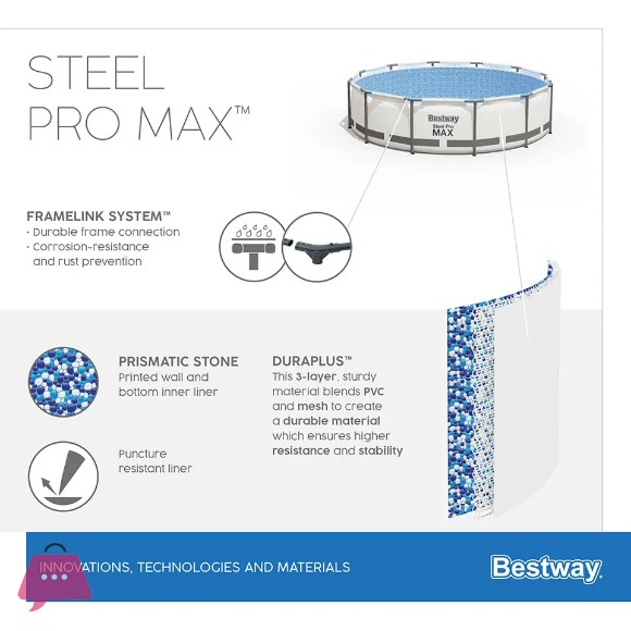 Bestway Steel Pro Max Pool Set Round Above Ground Pool 12 Feet x 30 Inch - 56416
