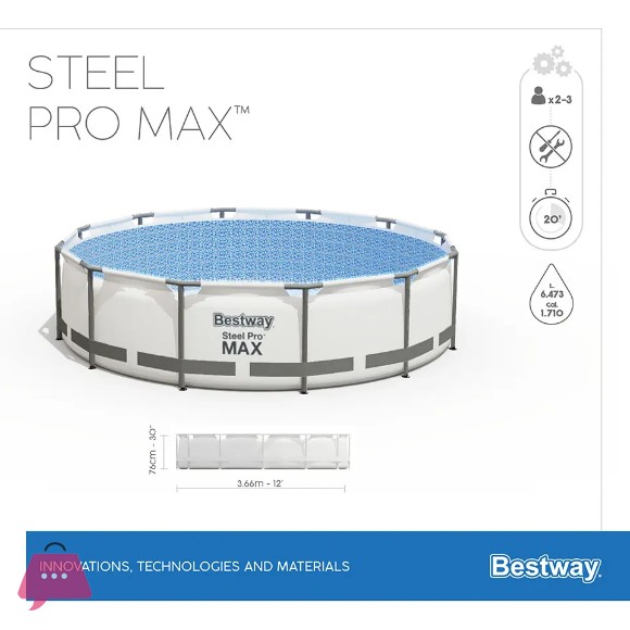 Bestway Steel Pro Max Pool Set Round Above Ground Pool 12 Feet x 30 Inch - 56416