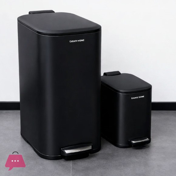 Danny Home 2-Piece Black Trash Can Set – 30L & 6L Pedal Bins with Soft-Close Lid