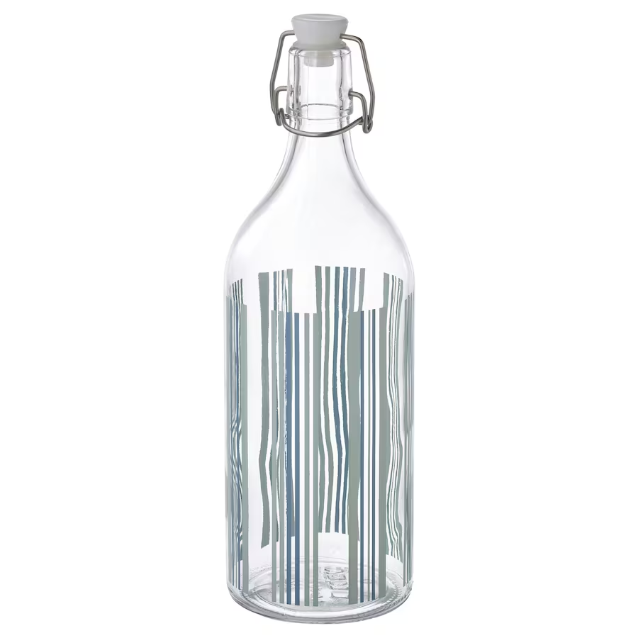 IKEA Bottle with stopper clear glass/patterned 1 liter