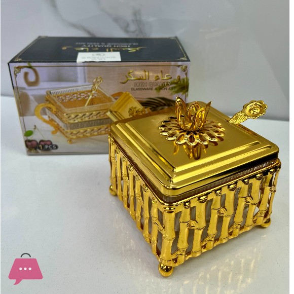 Gold-Colored Sugar Pot Glass Bowl inside with Metal Stand
