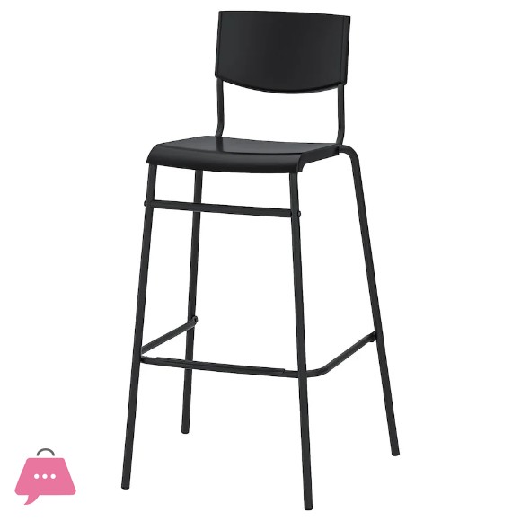 IKEA STIG Bar Stool with Backrest, Black, 74 cm