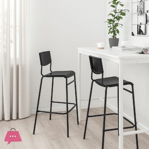 IKEA STIG Bar Stool with Backrest, Black, 74 cm