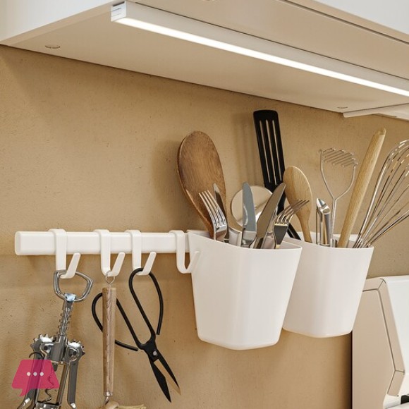 IKEA SUNNERSTA Rail with 4 hooks and 2 containers, white
