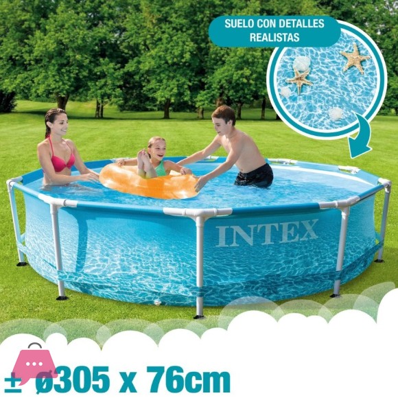 Intex Beachside Metal Frame Round Above Ground Pool with Pump 10ft x 30 Inch - 28208
