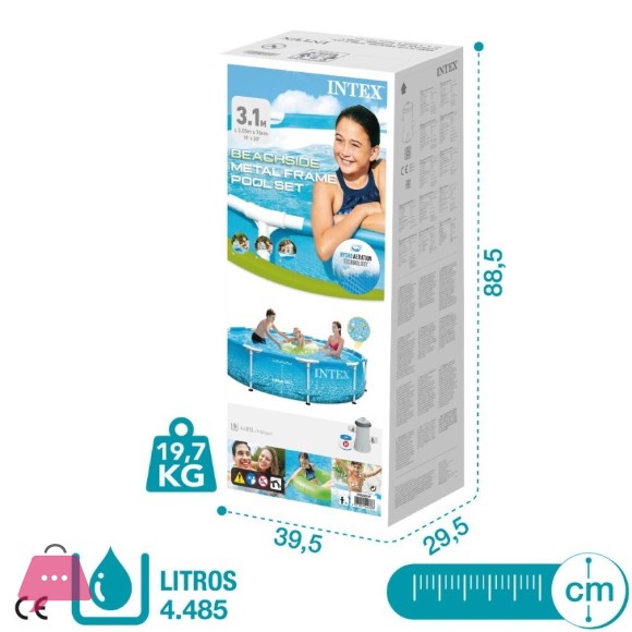 Intex Beachside Metal Frame Round Above Ground Pool with Pump 10ft x 30 Inch - 28208