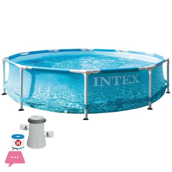 Intex Beachside Metal Frame Round Above Ground Pool with Pump 10ft x 30 Inch - 28208