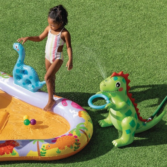 INTEX Dino Park Inflatable Water Play Center with Slide and Sprayer - 56139