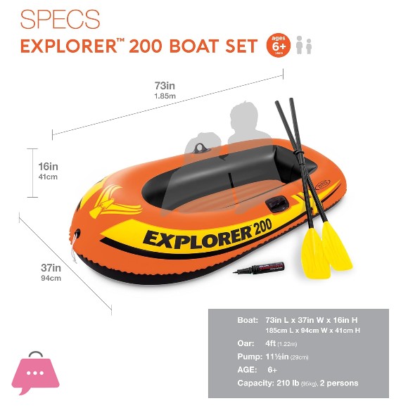 Intex Explorer 200, 2-Person Inflatable Boat Set with French Oars and Mini Air Pump - 58331