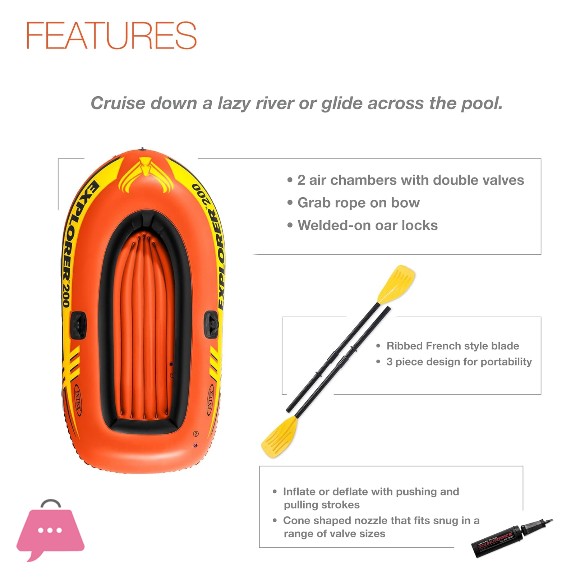 Intex Explorer 200, 2-Person Inflatable Boat Set with French Oars and Mini Air Pump - 58331