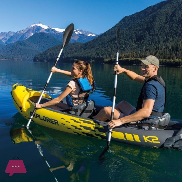 Intex Explorer K2 Kayak 2-Person Inflatable Boat Set with Aluminum Oars and High Output Air Pump - 68307