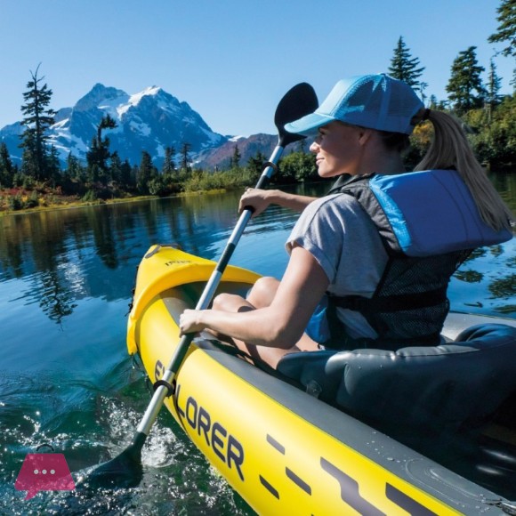 Intex Explorer K2 Kayak 2-Person Inflatable Boat Set with Aluminum Oars and High Output Air Pump - 68307