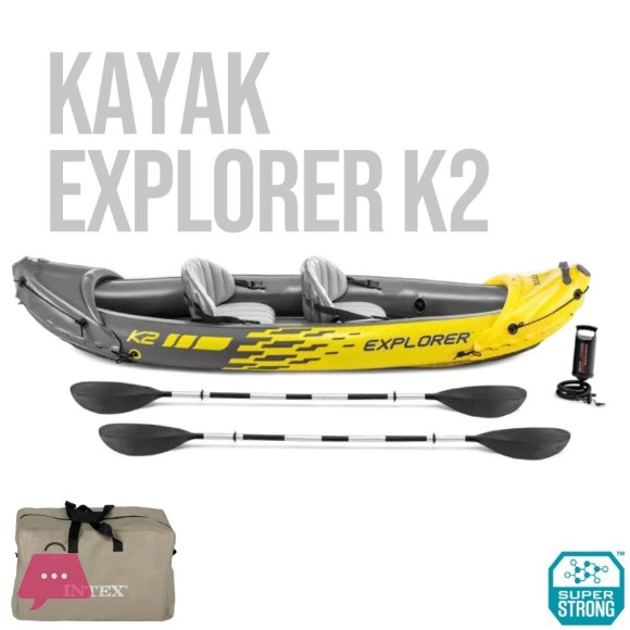 Intex Explorer K2 Kayak 2-Person Inflatable Boat Set with Aluminum Oars and High Output Air Pump - 68307
