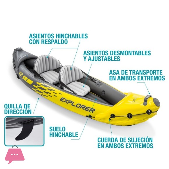 Intex Explorer K2 Kayak 2-Person Inflatable Boat Set with Aluminum Oars and High Output Air Pump - 68307