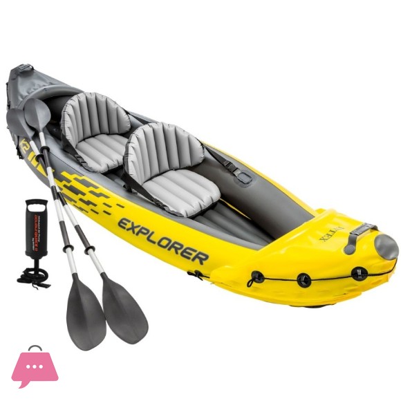 Intex Explorer K2 Kayak 2-Person Inflatable Boat Set with Aluminum Oars and High Output Air Pump - 68307