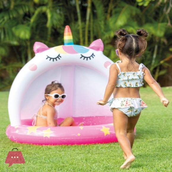 INTEX Inflatable Unicorn Childrens Pool with Padded Floor and Sunshade 102x102 cm - 58438