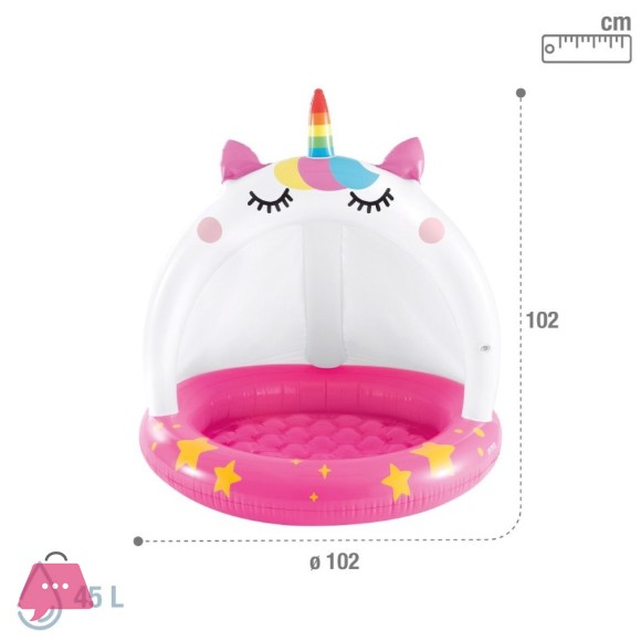 INTEX Inflatable Unicorn Childrens Pool with Padded Floor and Sunshade 102x102 cm - 58438