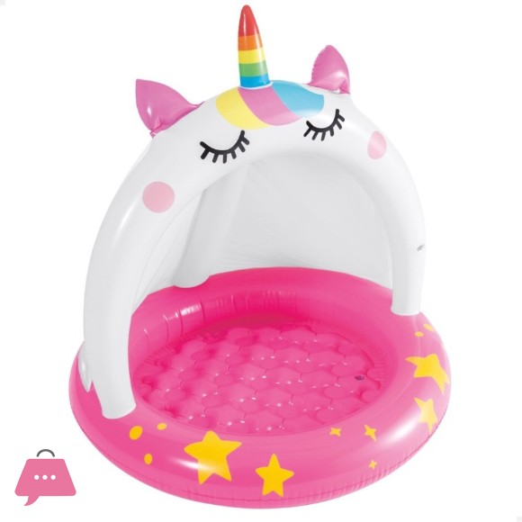 INTEX Inflatable Unicorn Childrens Pool with Padded Floor and Sunshade 102x102 cm - 58438