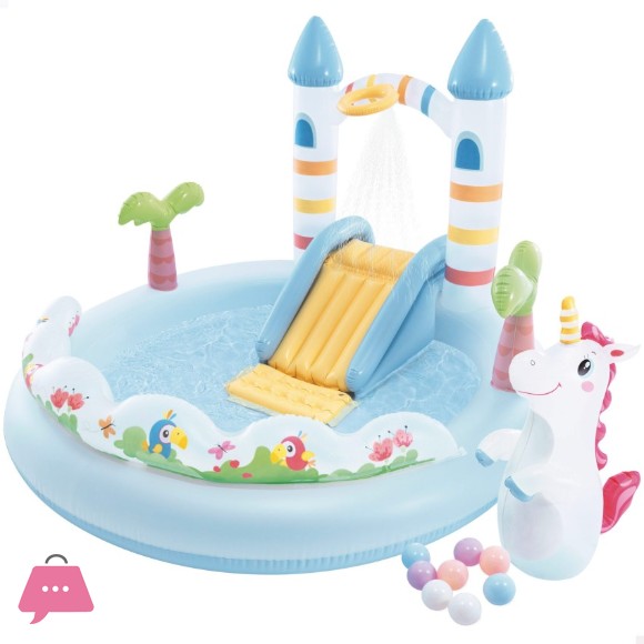 INTEX Inflatable Unicorn Castle Play Center with Slide - 56148