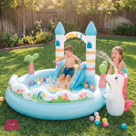 INTEX Inflatable Unicorn Castle Play Center with Slide - 56148