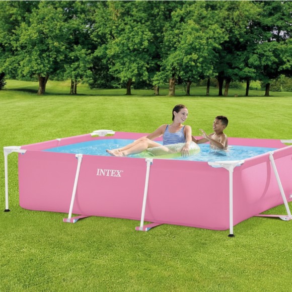 INTEX Metal Frame Above Ground Rectangular Swimming Pool Pink 7Ft x 5Ft x 24Inch - 28266
