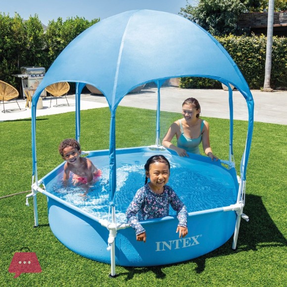 INTEX Metal Frame Above Ground Swimming Pool With Canopy Built-in Sprayer 6fF x 15In - 28209
