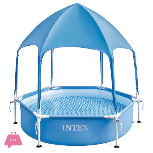 INTEX Metal Frame Above Ground Swimming Pool With Canopy Built-in Sprayer 6fF x 15In - 28209